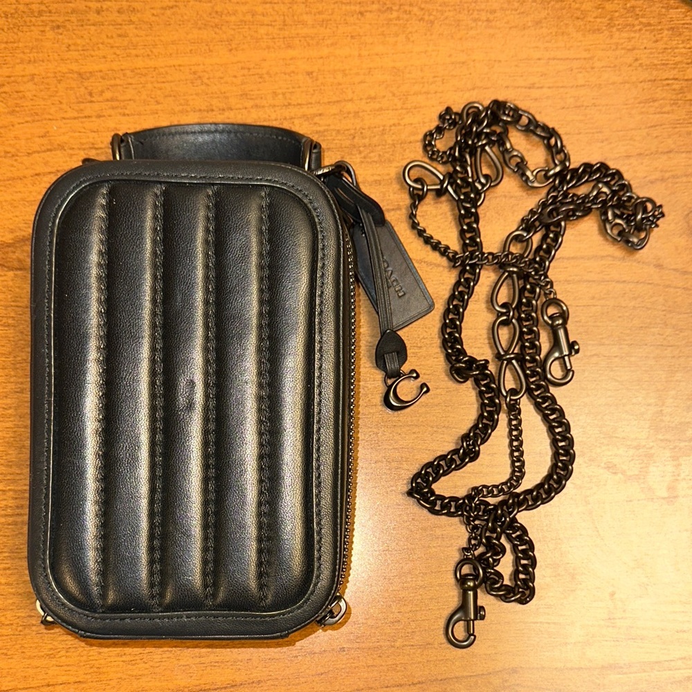 Black Coach Alie Quilted Crossbody Bag with Chain Strap